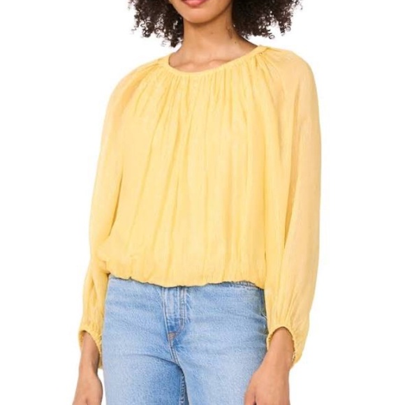 Parker Mylah Shirred Top Large NEW Dandelion Lemon Yellow Silver Metallic - Picture 1 of 13